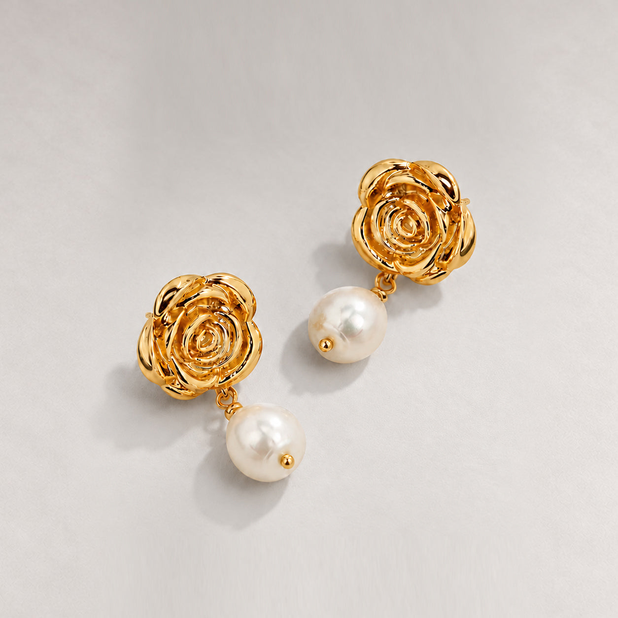 ROSE PEARL DROP EARRINGS IN GOLD & PEARLS