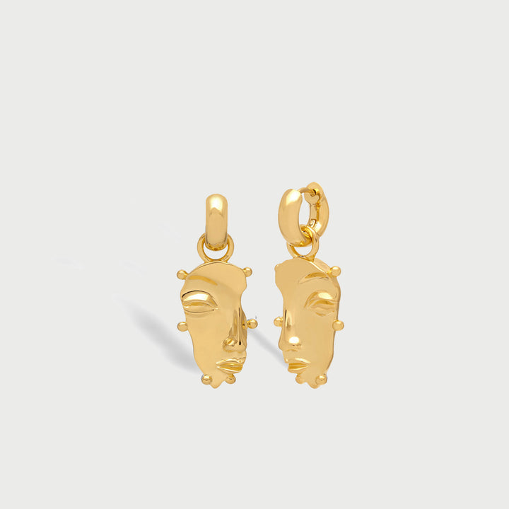 Visage Drop Hoop Earrings in Gold