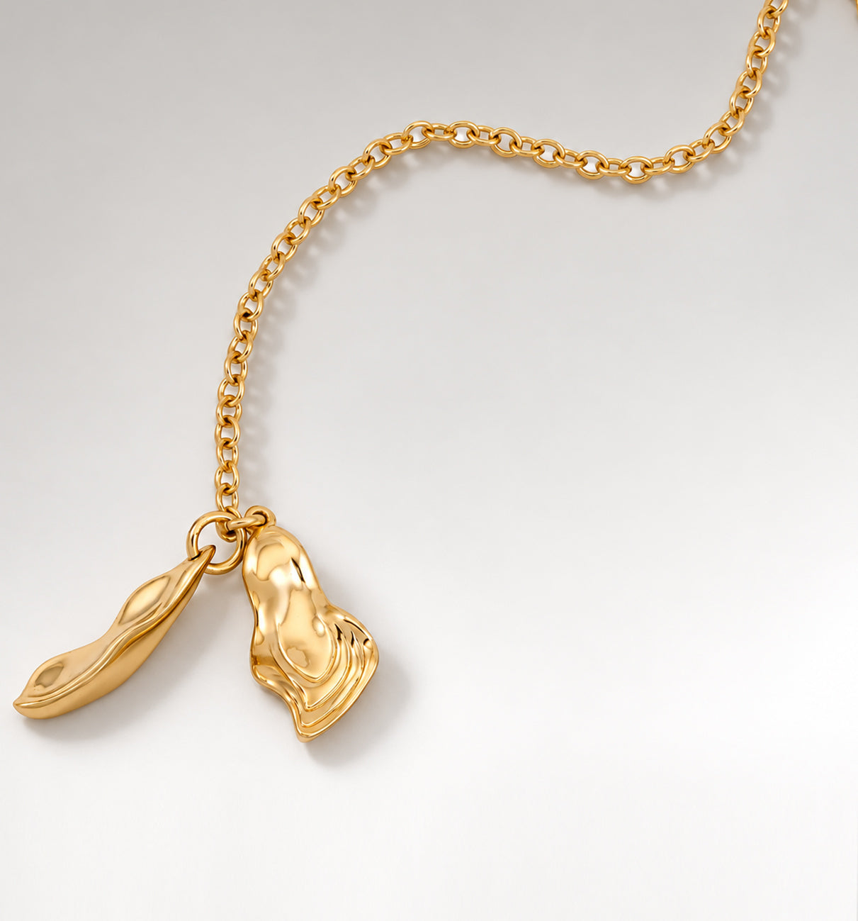 Lariat Mix Chain Necklace in Gold