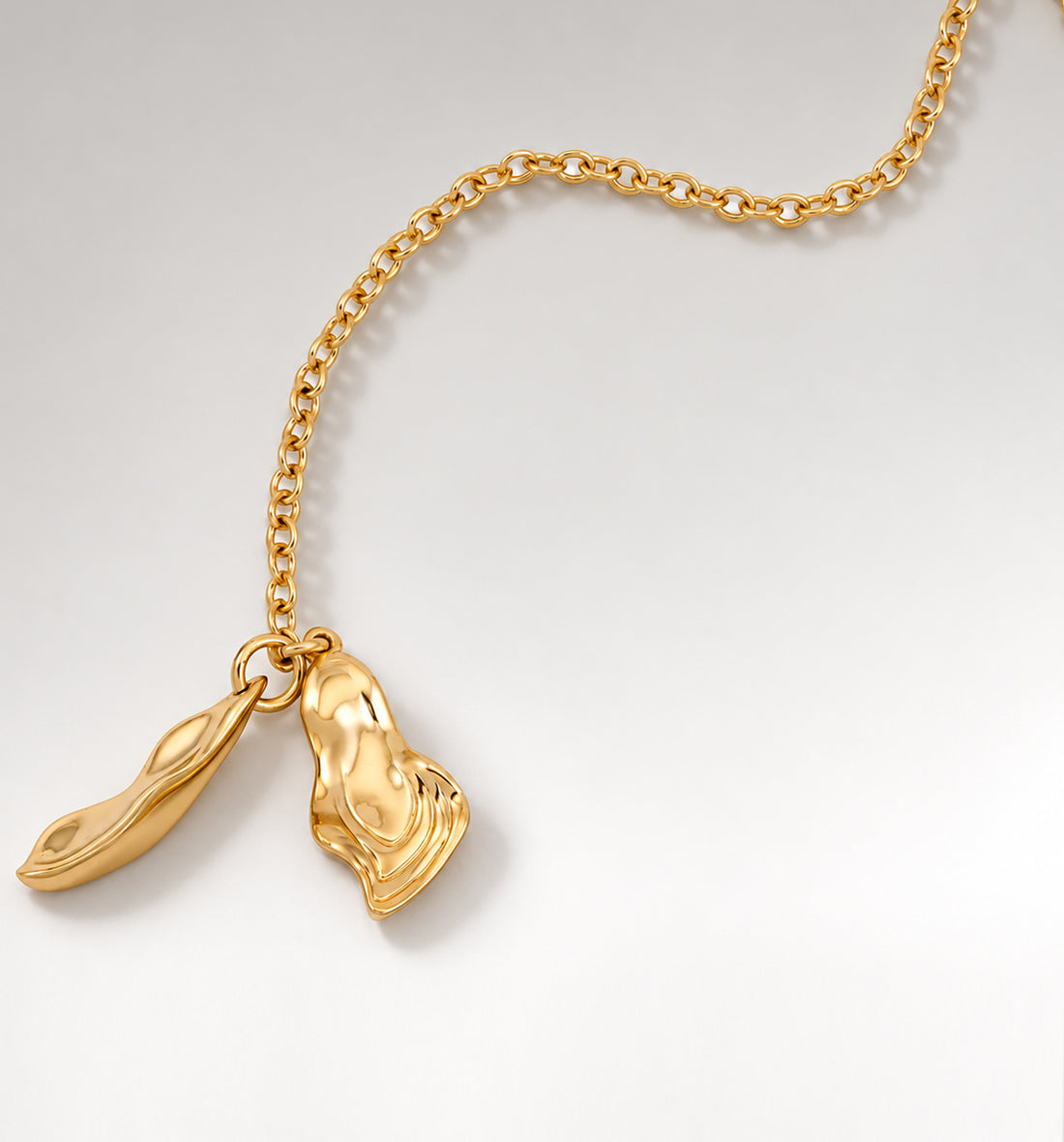 Lariat Mix Chain Necklace in Gold