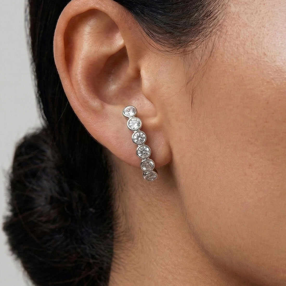 Averto Face On Stud Earrings in Silver and Crystals