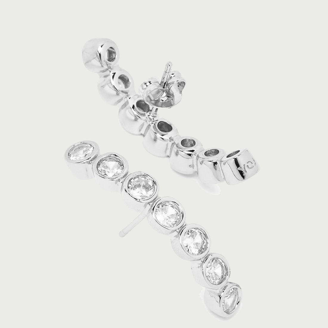 Averto Face On Stud Earrings in Silver and Crystals