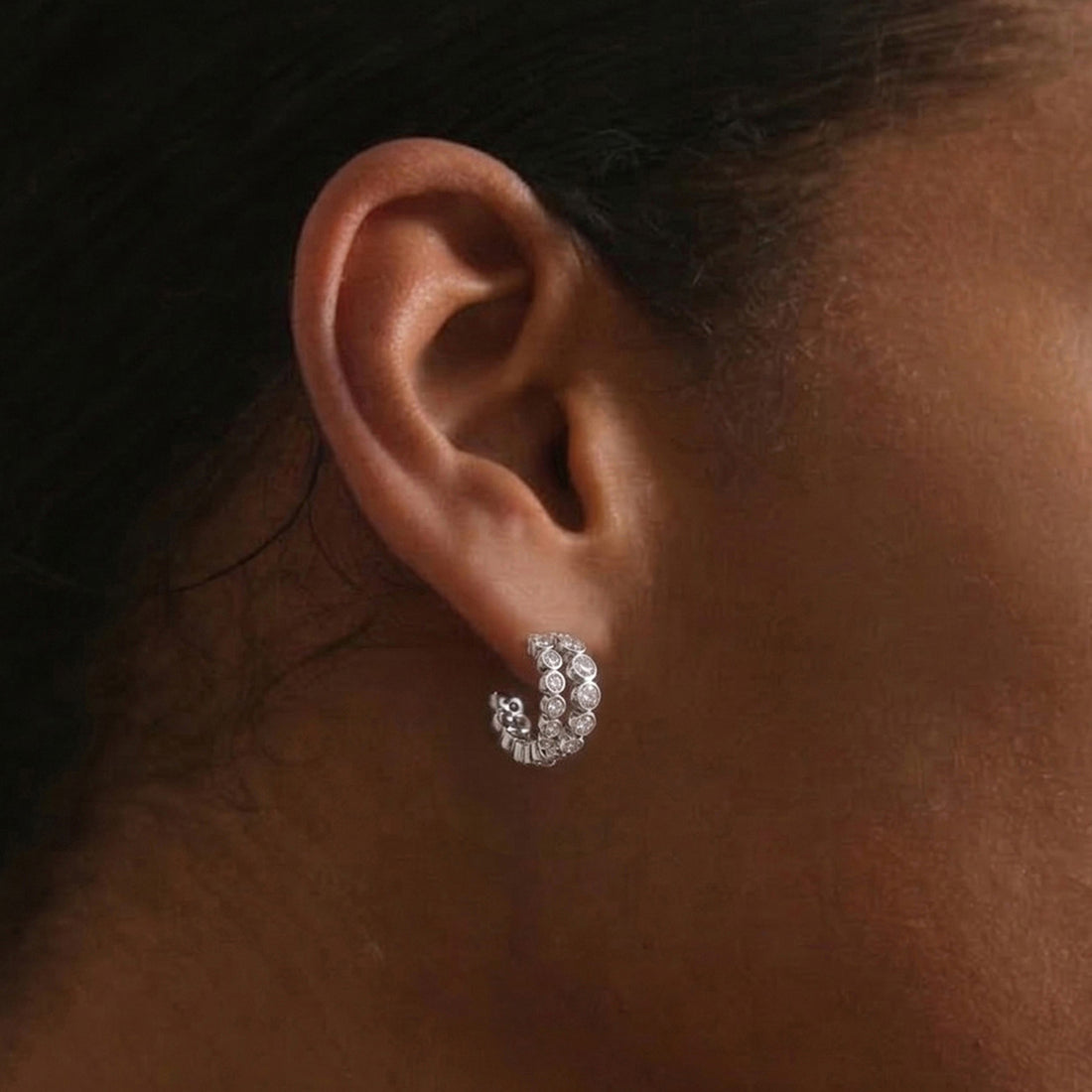 Averto Mini Crystal Double Hoop Earrings in Silver