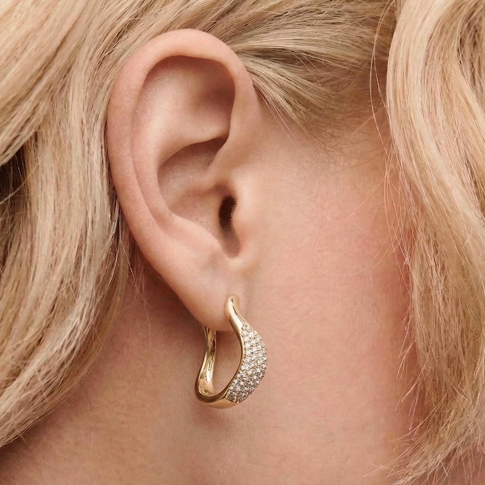 Curved Mini Pave Hoop Earrings in Gold