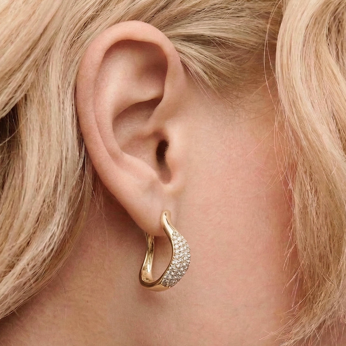 Curved Mini Pave Hoop Earrings in Gold