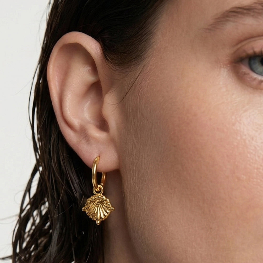 Concha Charm Maxi Hoop Earrings in Gold