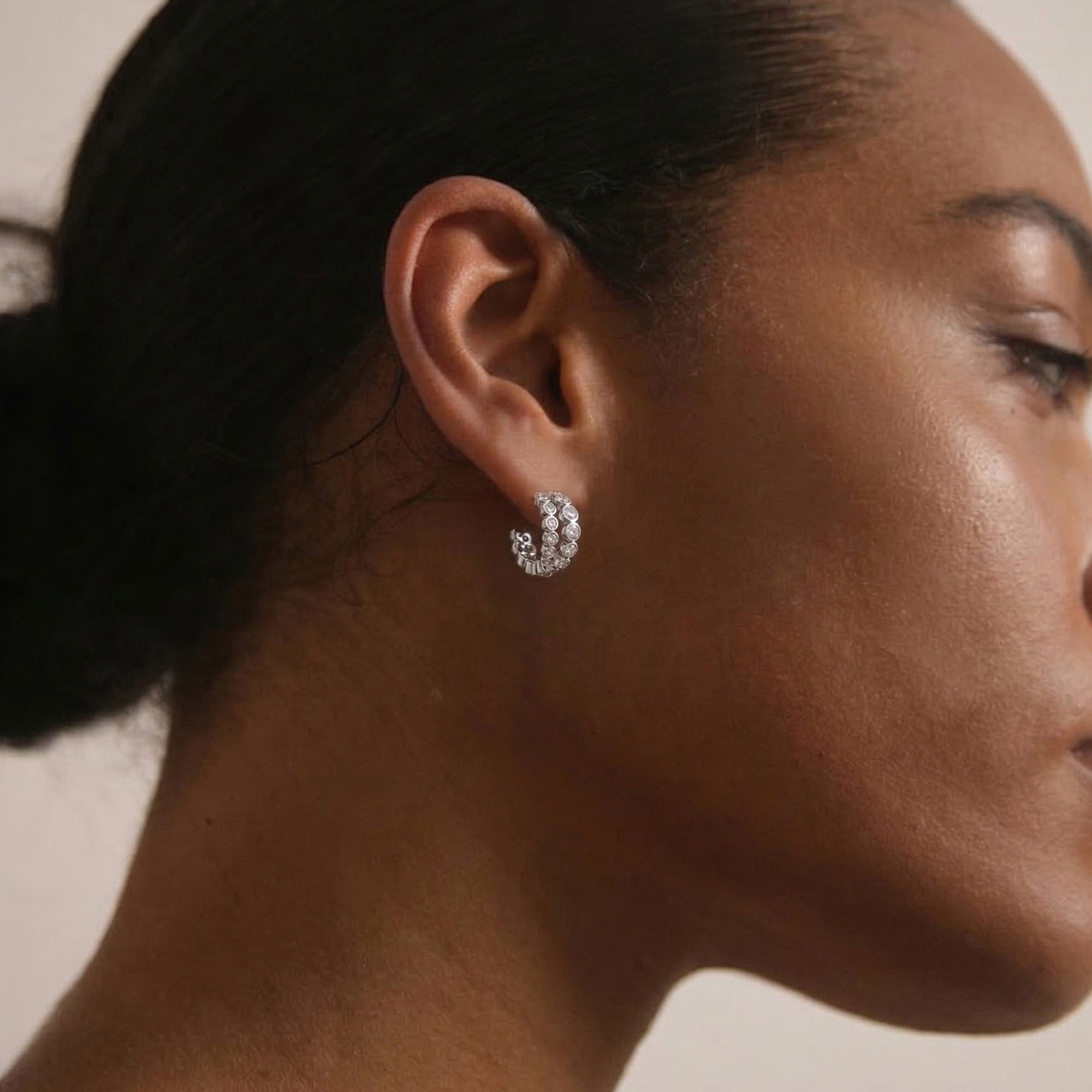 Averto Mini Crystal Double Hoop Earrings in Silver