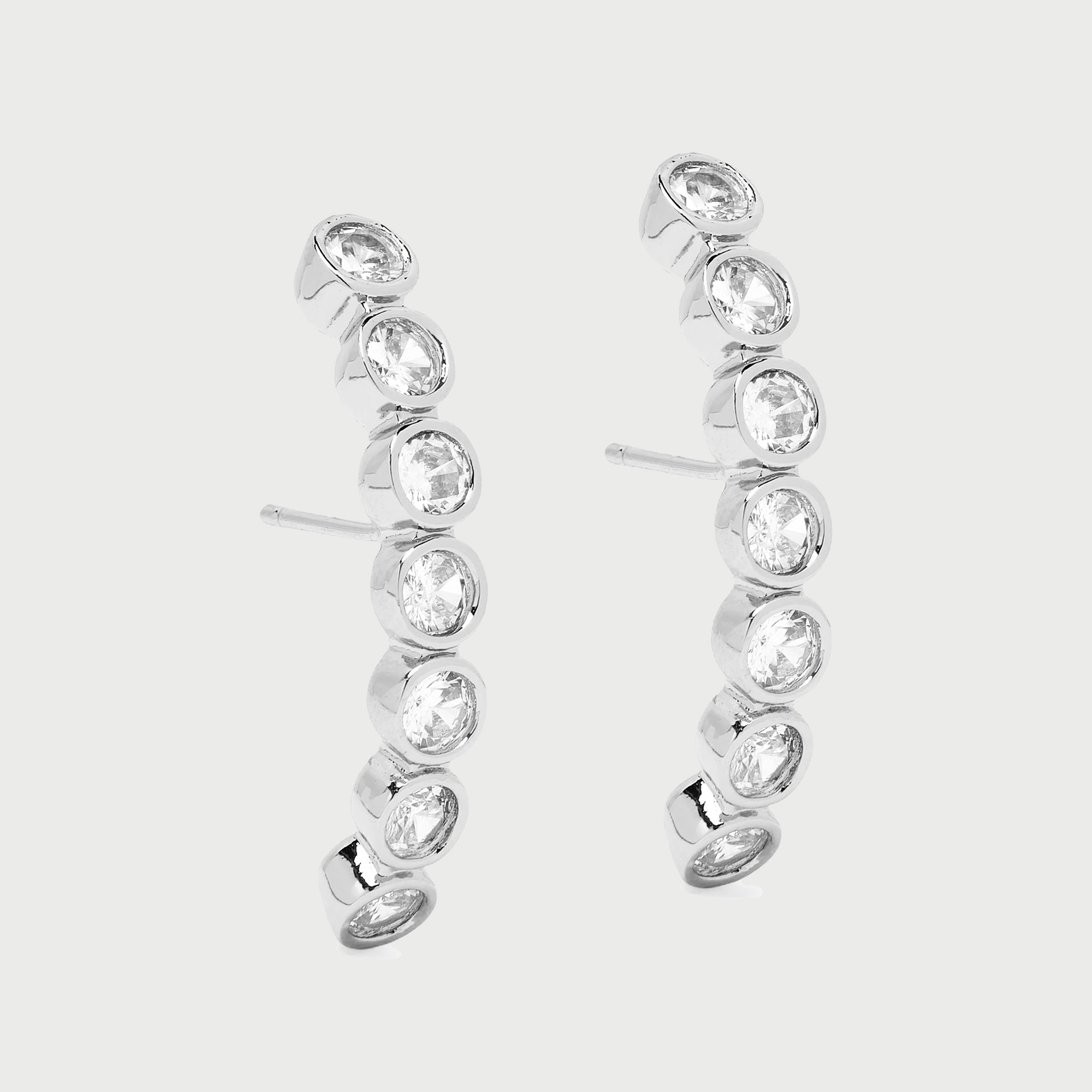 Averto Face On Stud Earrings in Silver and Crystals