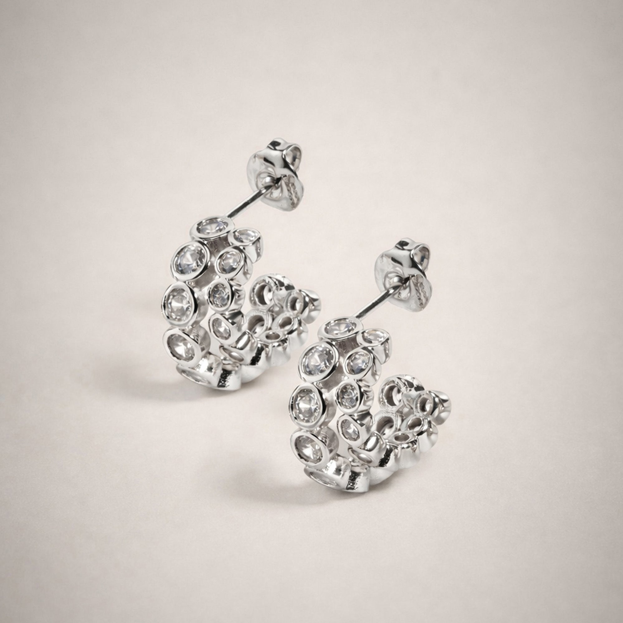 Averto Mini Crystal Double Hoop Earrings in Silver