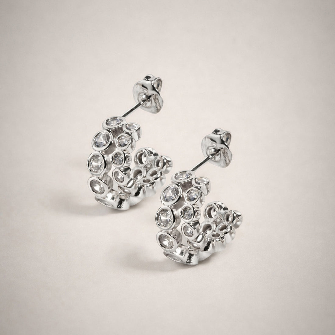 Averto Mini Crystal Double Hoop Earrings in Silver