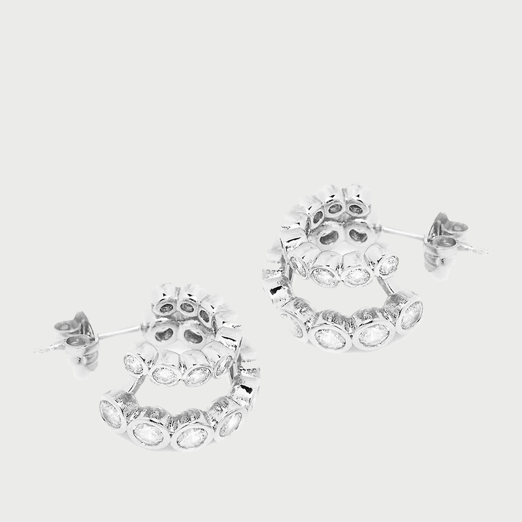 Averto Mini Crystal Double Hoop Earrings in Silver