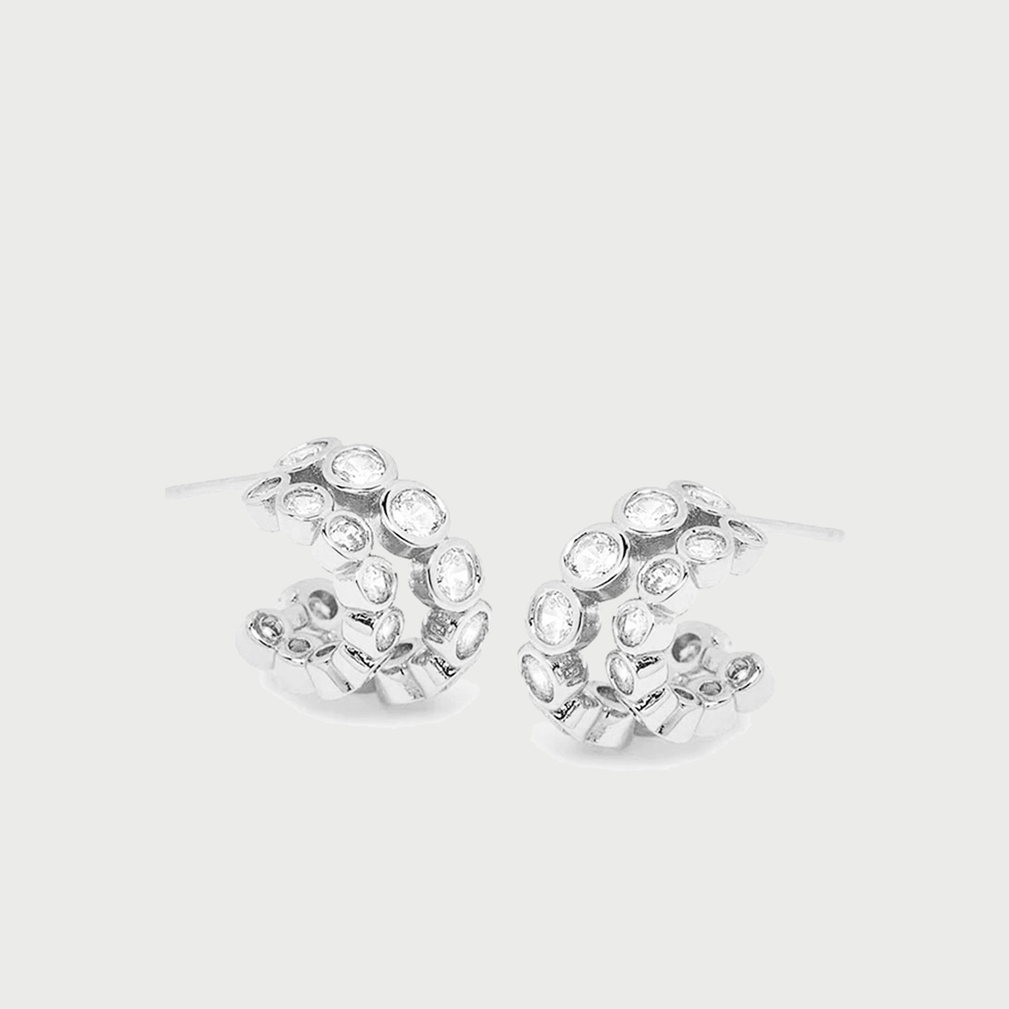 Averto Mini Crystal Double Hoop Earrings in Silver