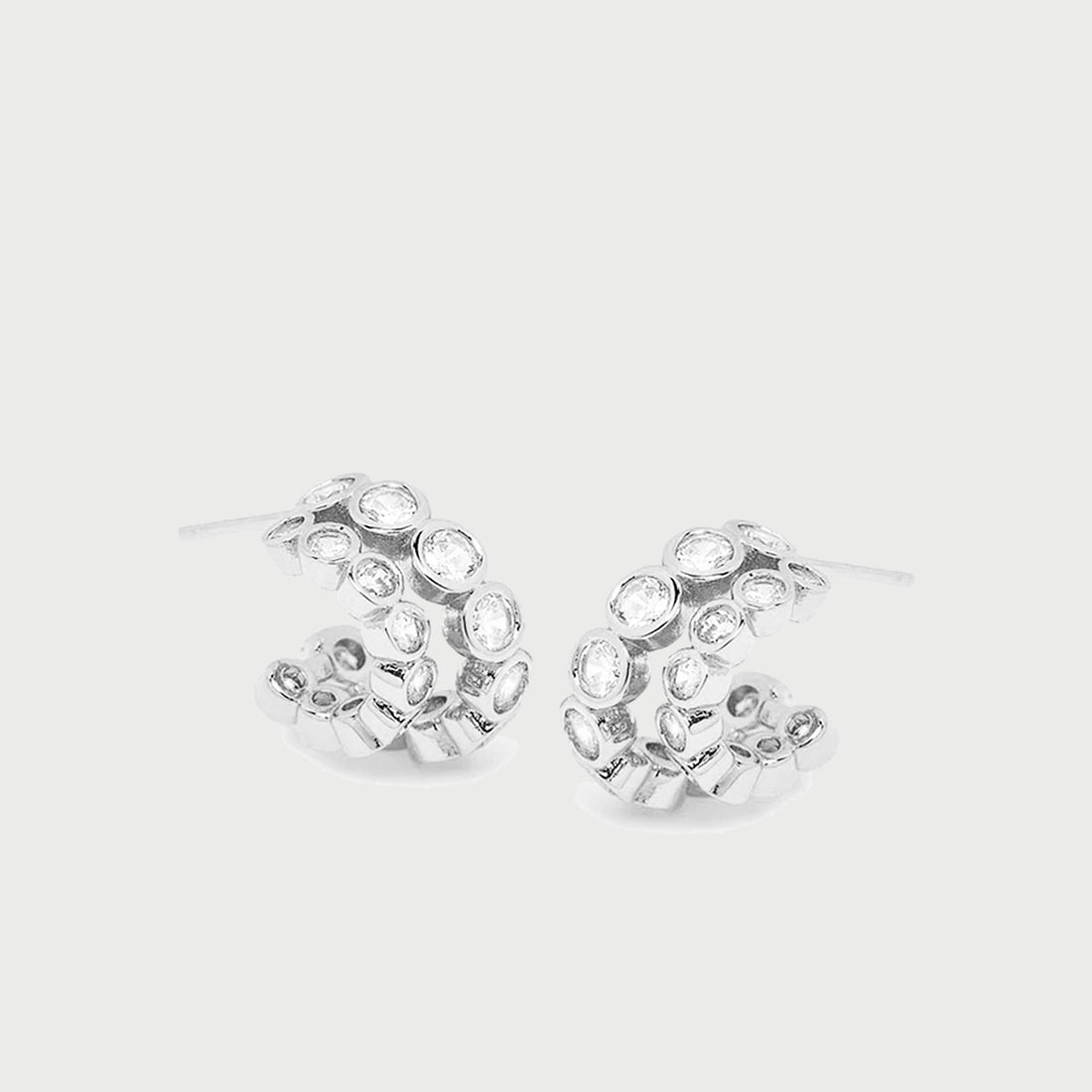 Averto Mini Crystal Double Hoop Earrings in Silver
