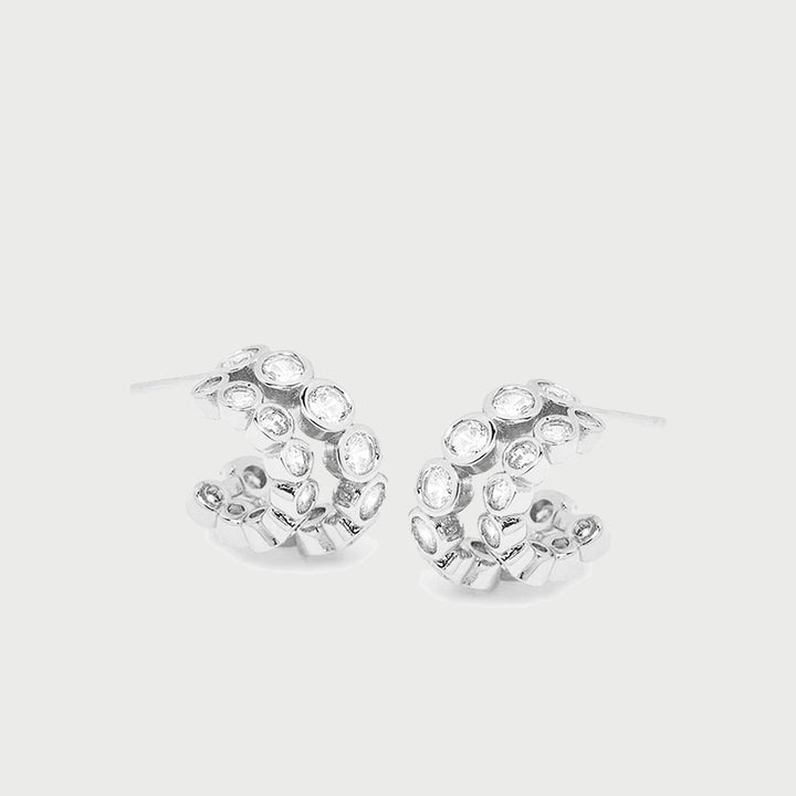 Averto Mini Crystal Double Hoop Earrings in Silver