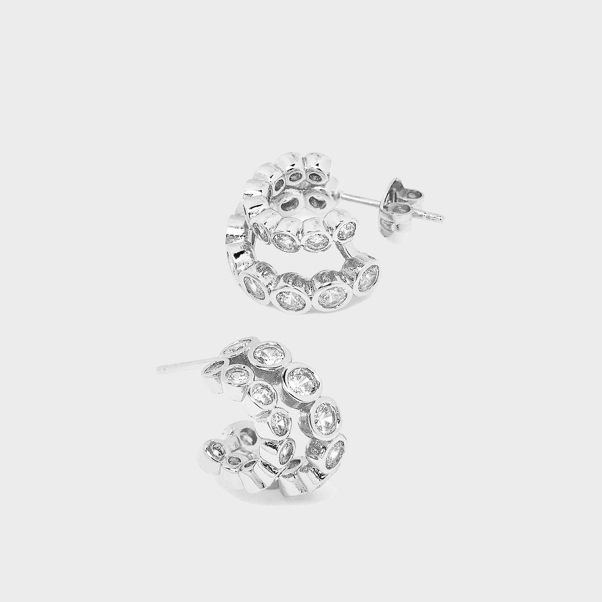 Averto Mini Crystal Double Hoop Earrings in Silver