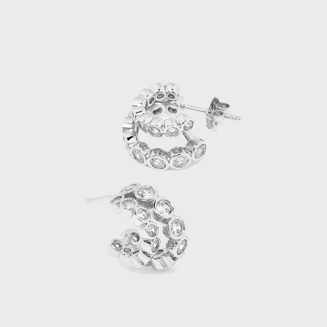 Averto Mini Crystal Double Hoop Earrings in Silver