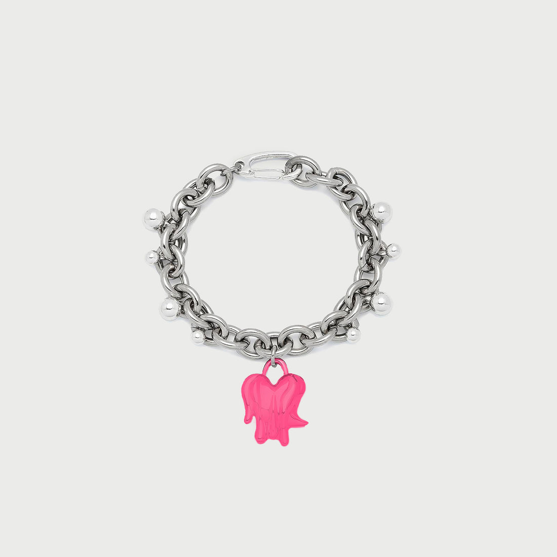 Heart Drop Bracelet in Silver and Pink