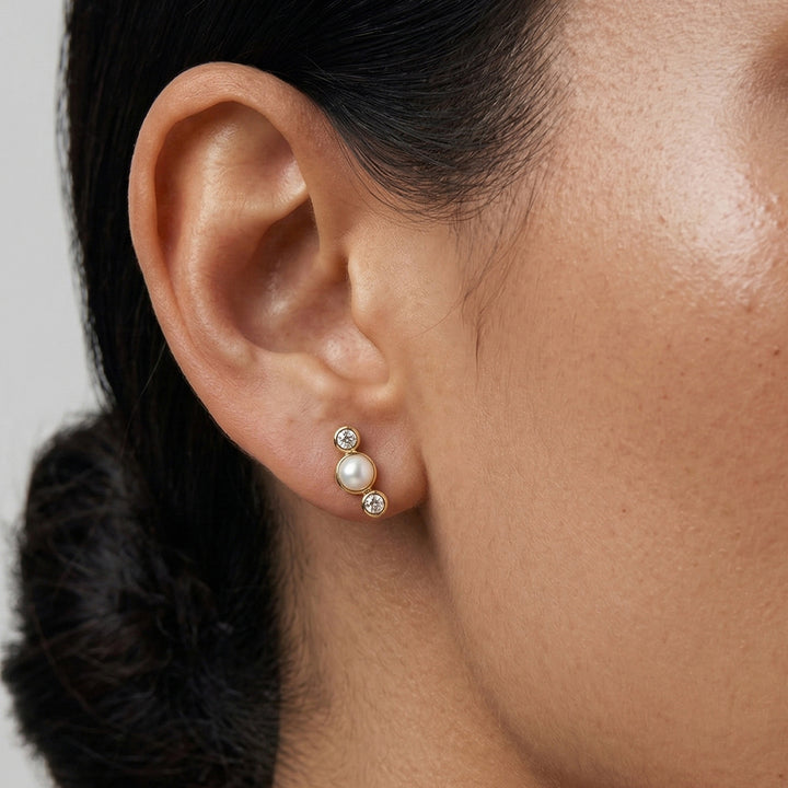 Malvo Mini Pearl Stud Earring in Gold