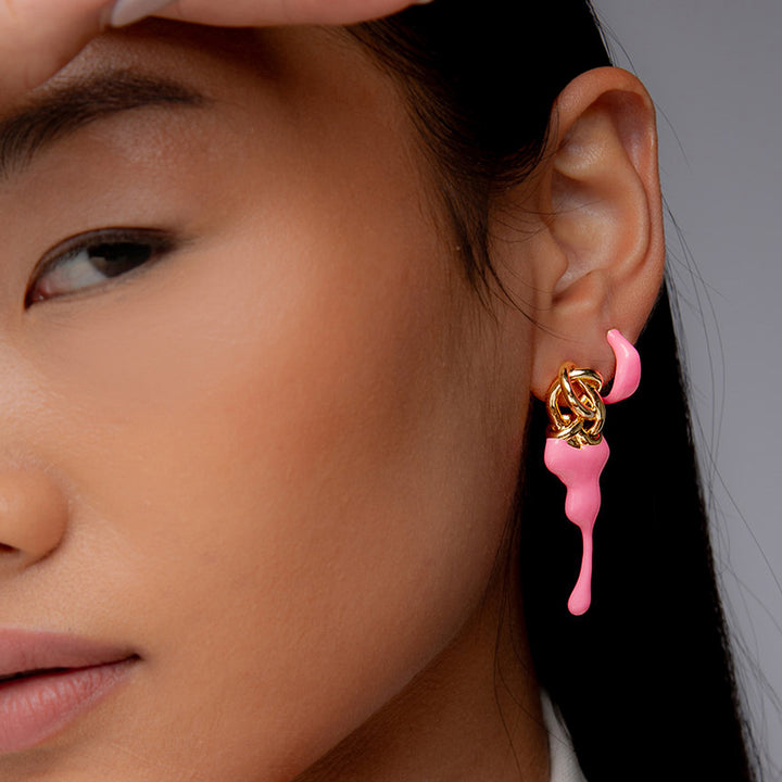 Kalno Maxi  Stud Earrings in Gold and Pink