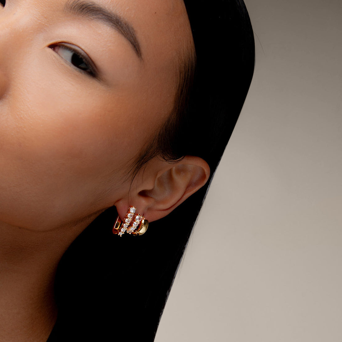 Marlo Mini Crystal Hoop Earrings in Gold