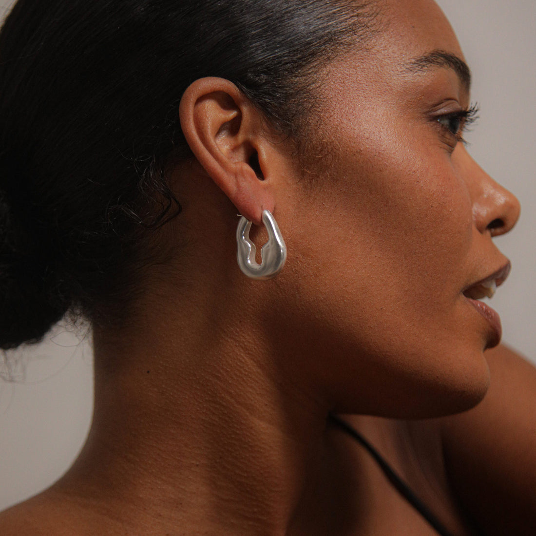 Charlotte x YOJ Luna Drop Hoops in Siilver