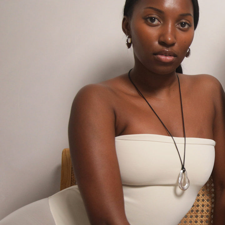 Charlotte x YOJ Nova Wave Necklace in Silver & Black Cord