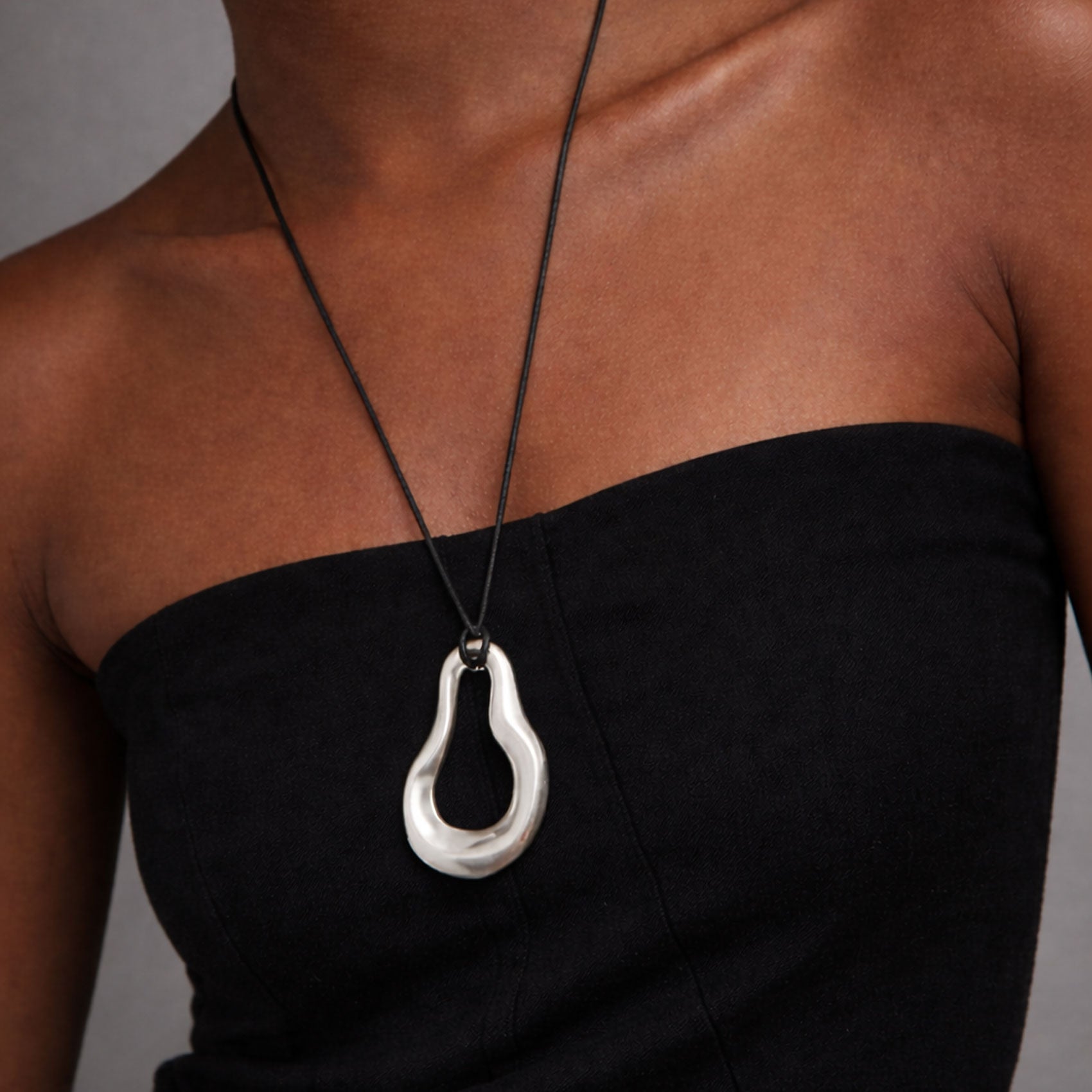 Charlotte x YOJ Nova Wave Necklace in Silver & Black Cord
