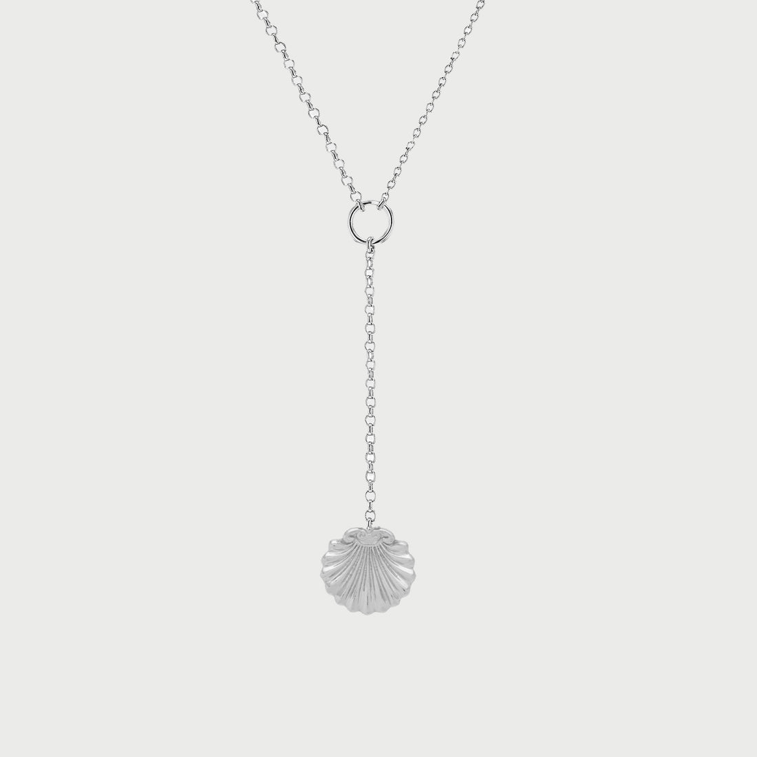 Coquille Shell Lariat Necklace in Silver