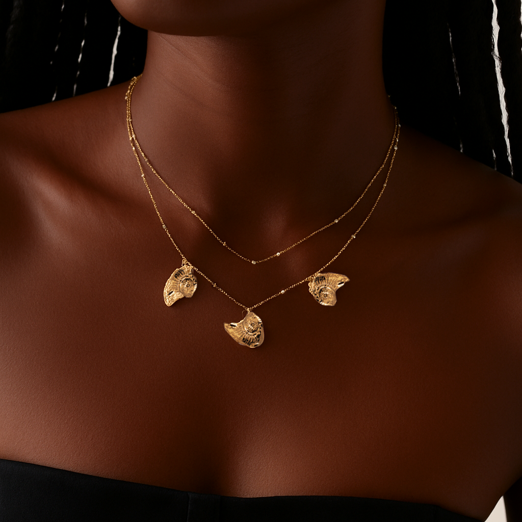 Sheny Beaded Shell Necklace in Gold