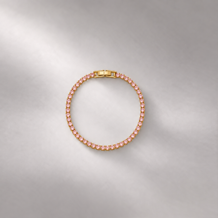 TENNIS BRACELET IN GOLD AND PINK CRYSTALS