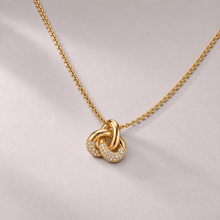 KNOT PAVE CRYSTAL NECKLACE IN GOLD