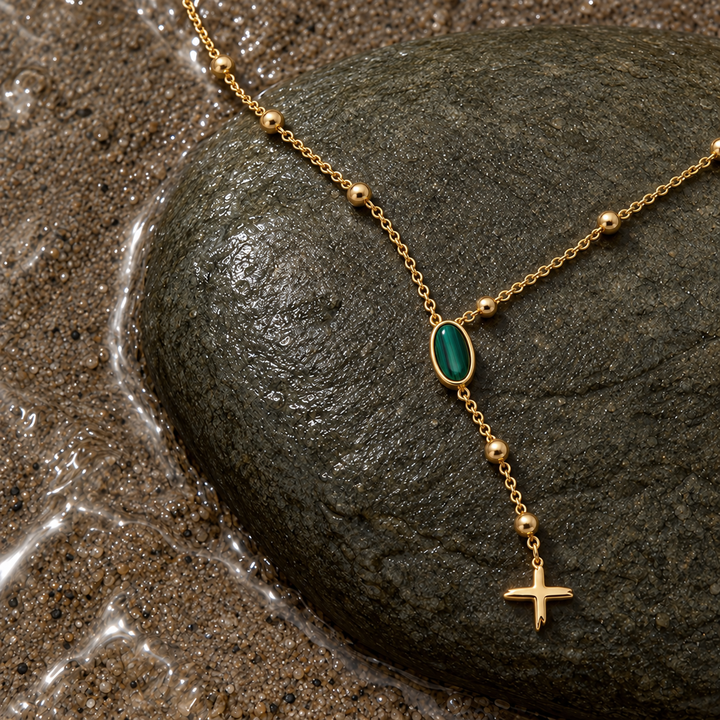 Rose Malachite Stone Necklace in Gold