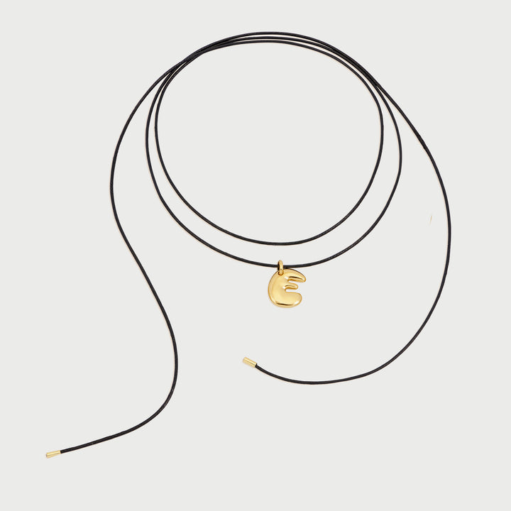 Initial E Cord String Necklace in Gold