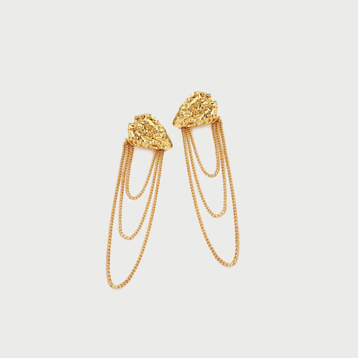Atagi Face on Chain Stud Earrings in Gold