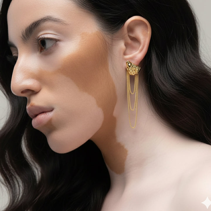 Atagi Face on Chain Stud Earrings in Gold