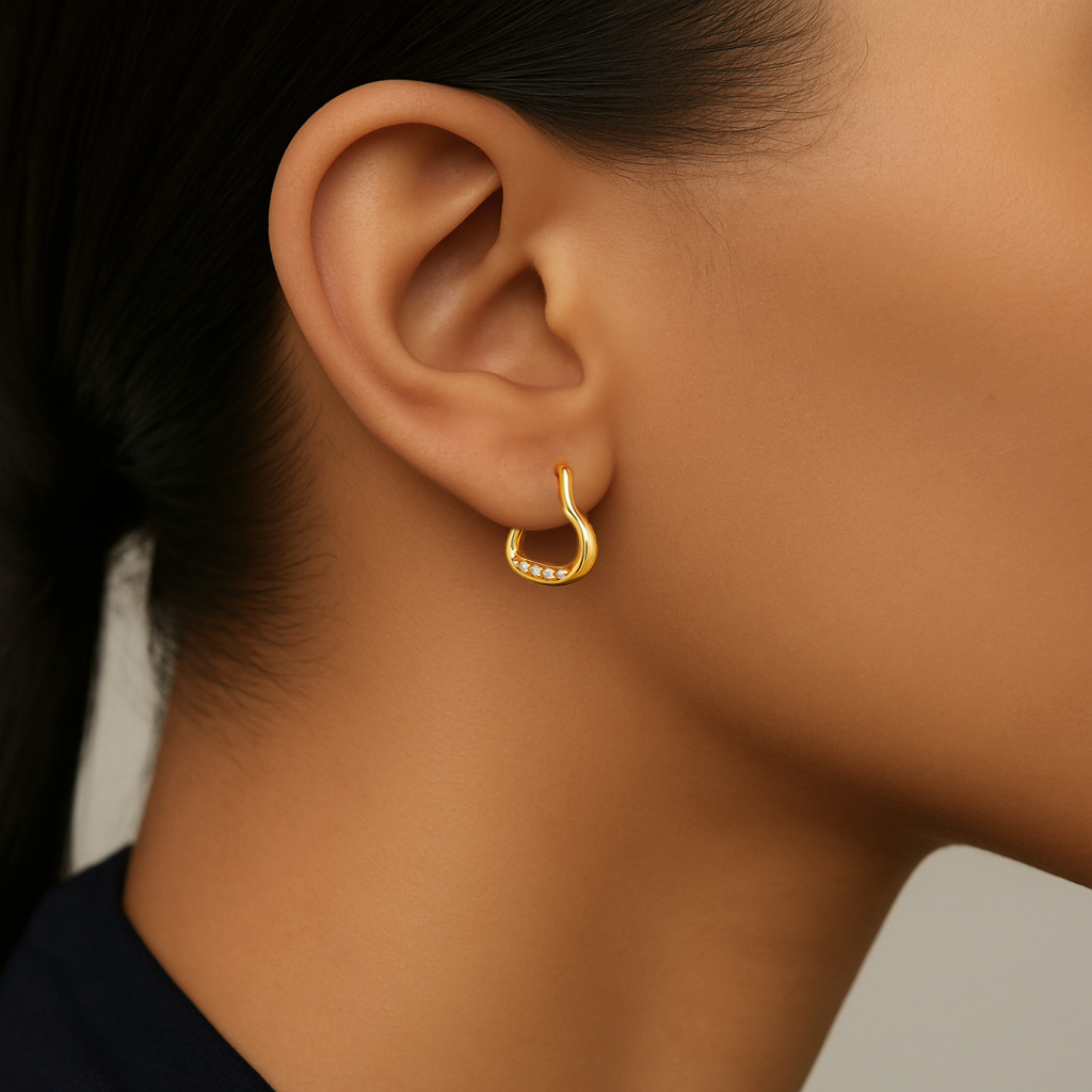 14ct Yellow Gold Midi Pouble Diamond Hoops