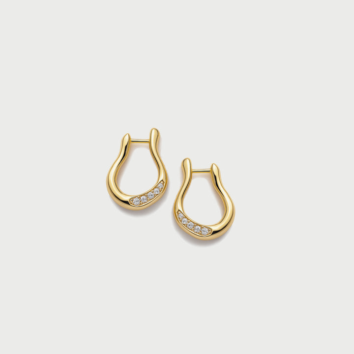 14ct Yellow Gold Midi Pouble Diamond Hoops