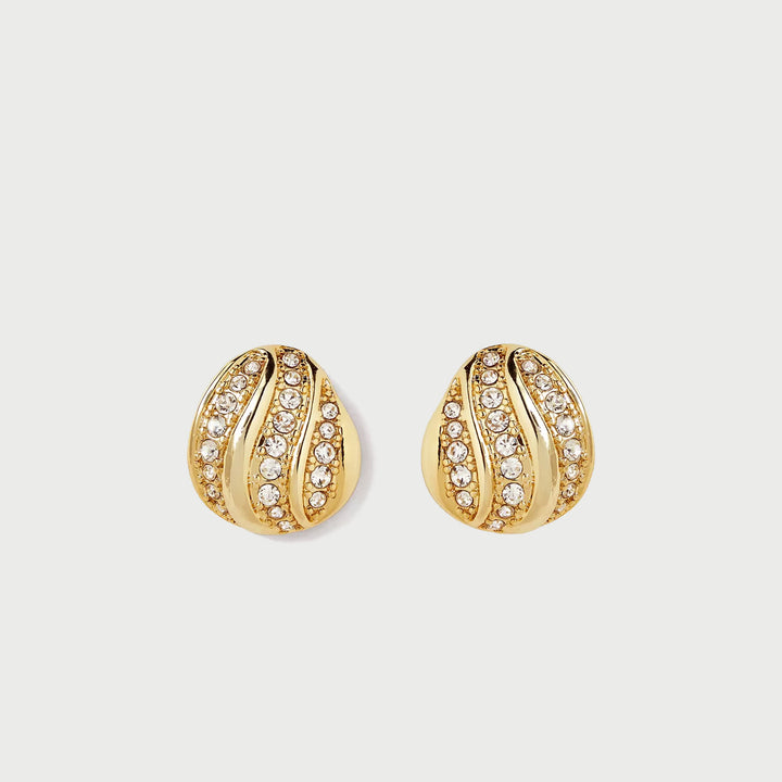 Twerti Pave Midi Studs In Gold & Crystals