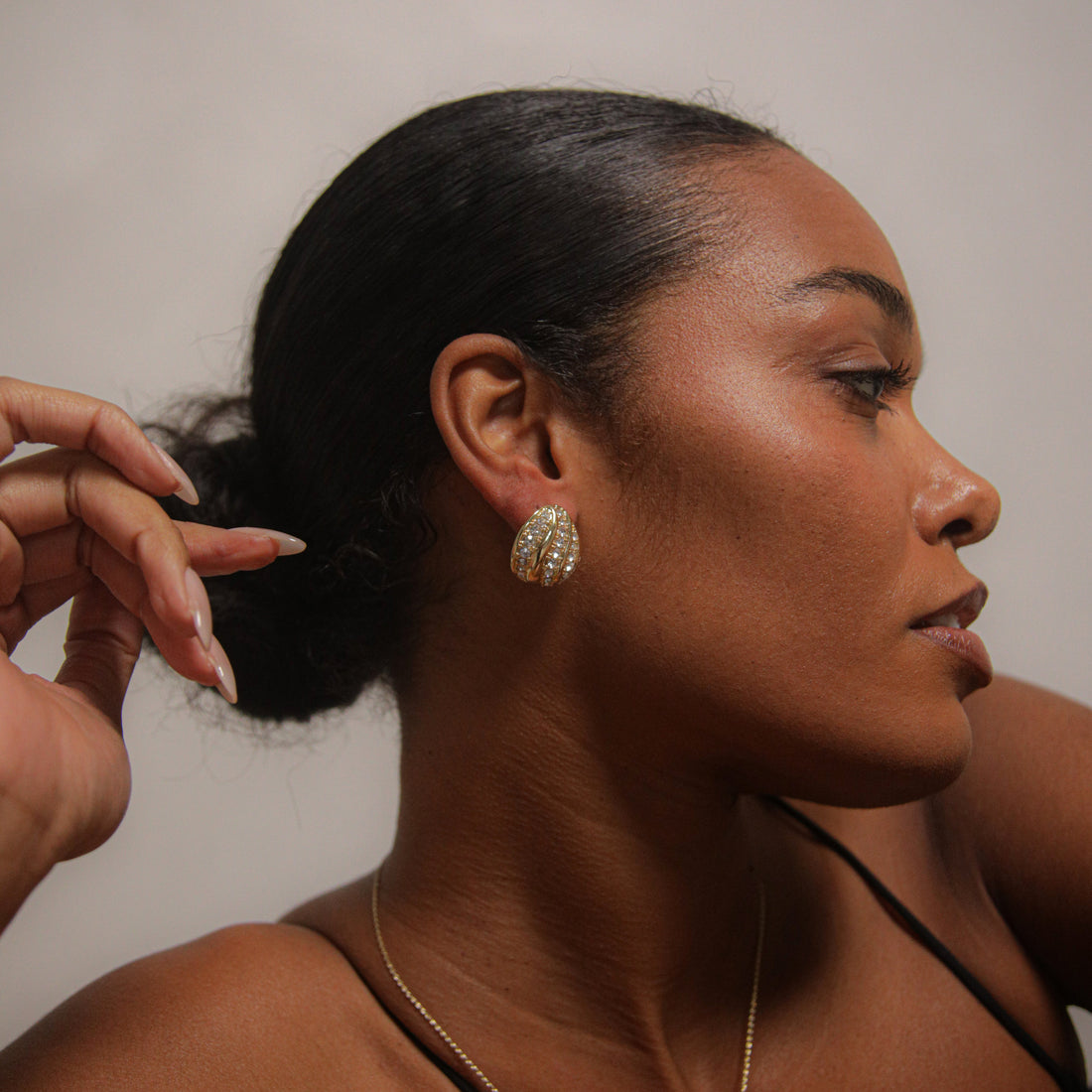 Twerti Pave Midi Studs In Gold & Crystals