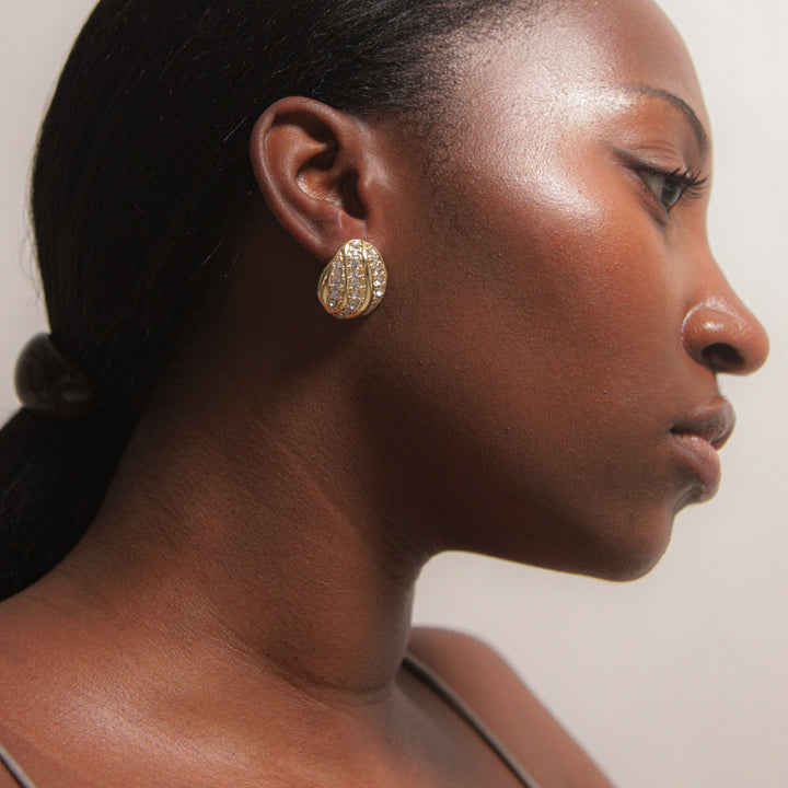 Twerti Pave Midi Studs In Gold & Crystals