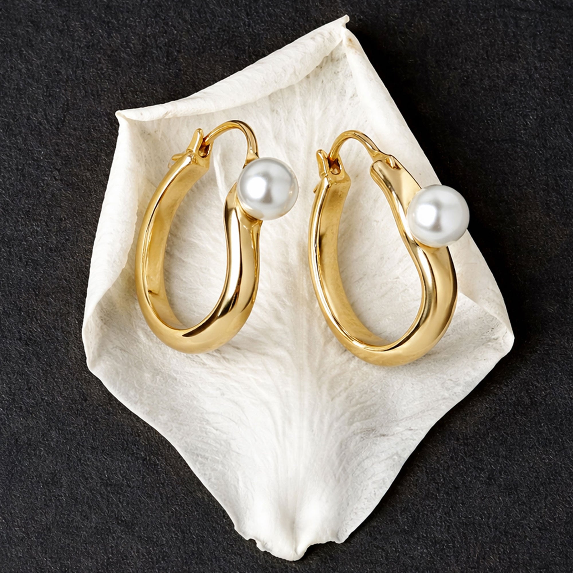 Twerti Pearl Hoop Earrings In Gold & Crystals