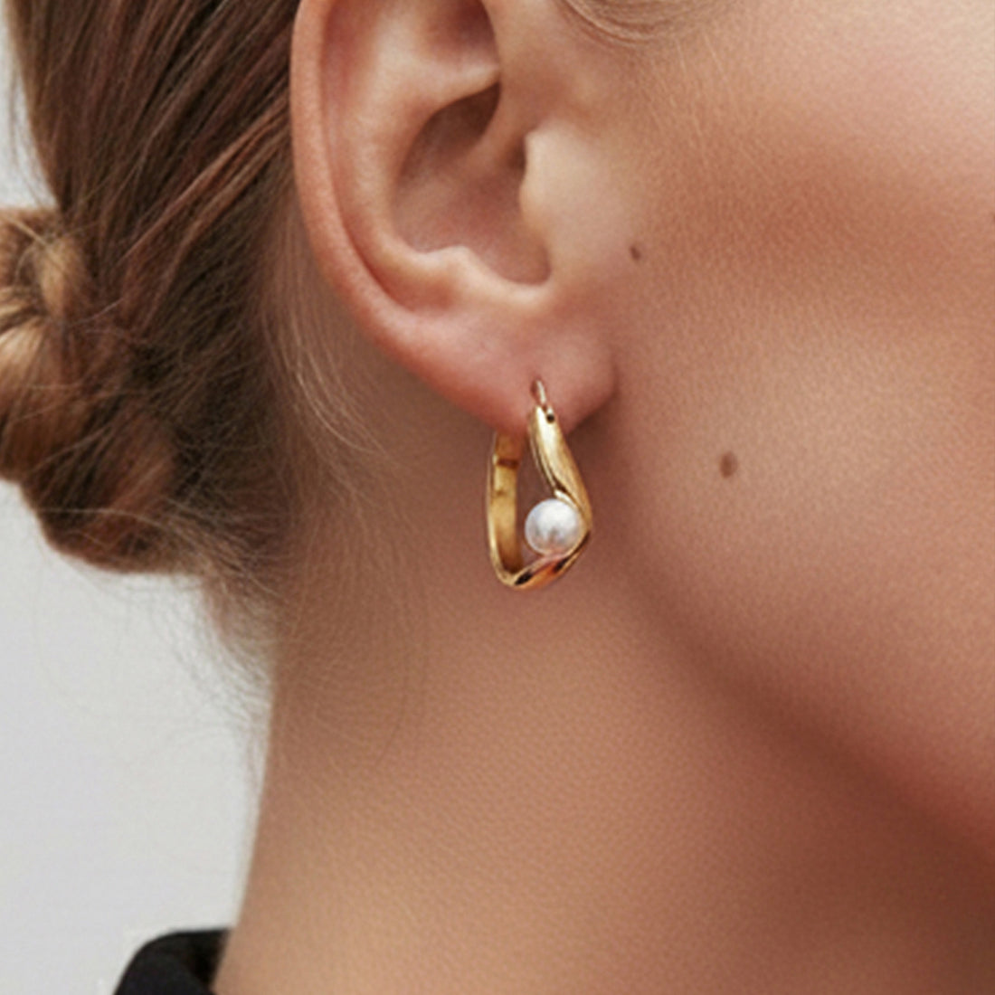 Twerti Pearl Hoop Earrings In Gold & Crystals