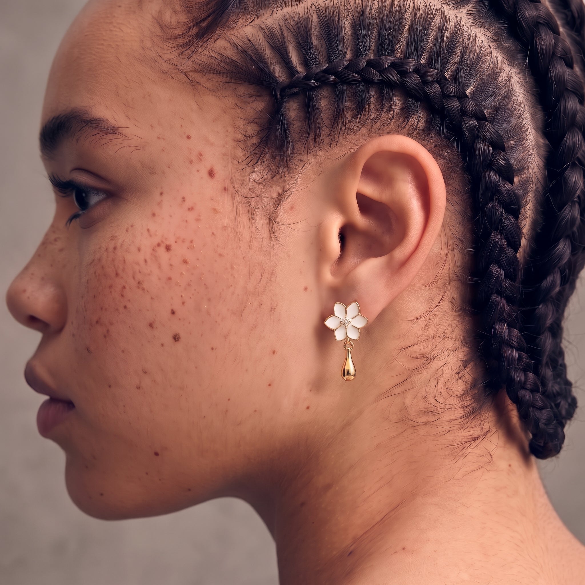 Xantia Flower Drop Earrings In Gold & Moonstone With White Enamel