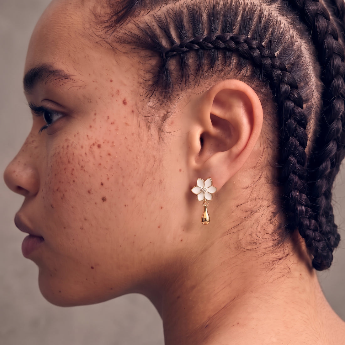 Xantia Flower Drop Earrings In Gold & Moonstone With White Enamel