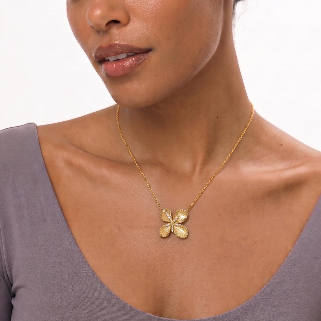 Lolini Pearl Flower Pendant Necklace In Gold & Crystals