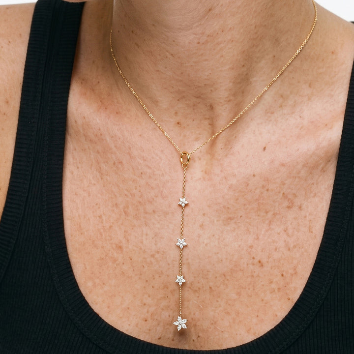 Floral Lariat Necklace In Gold Two Tone