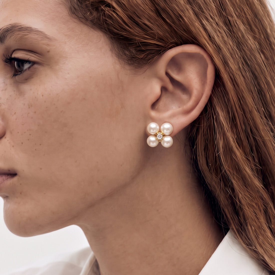 PALERMO MIDI PEARL STUDS IN GOLD CRYSTAL & PEARLS