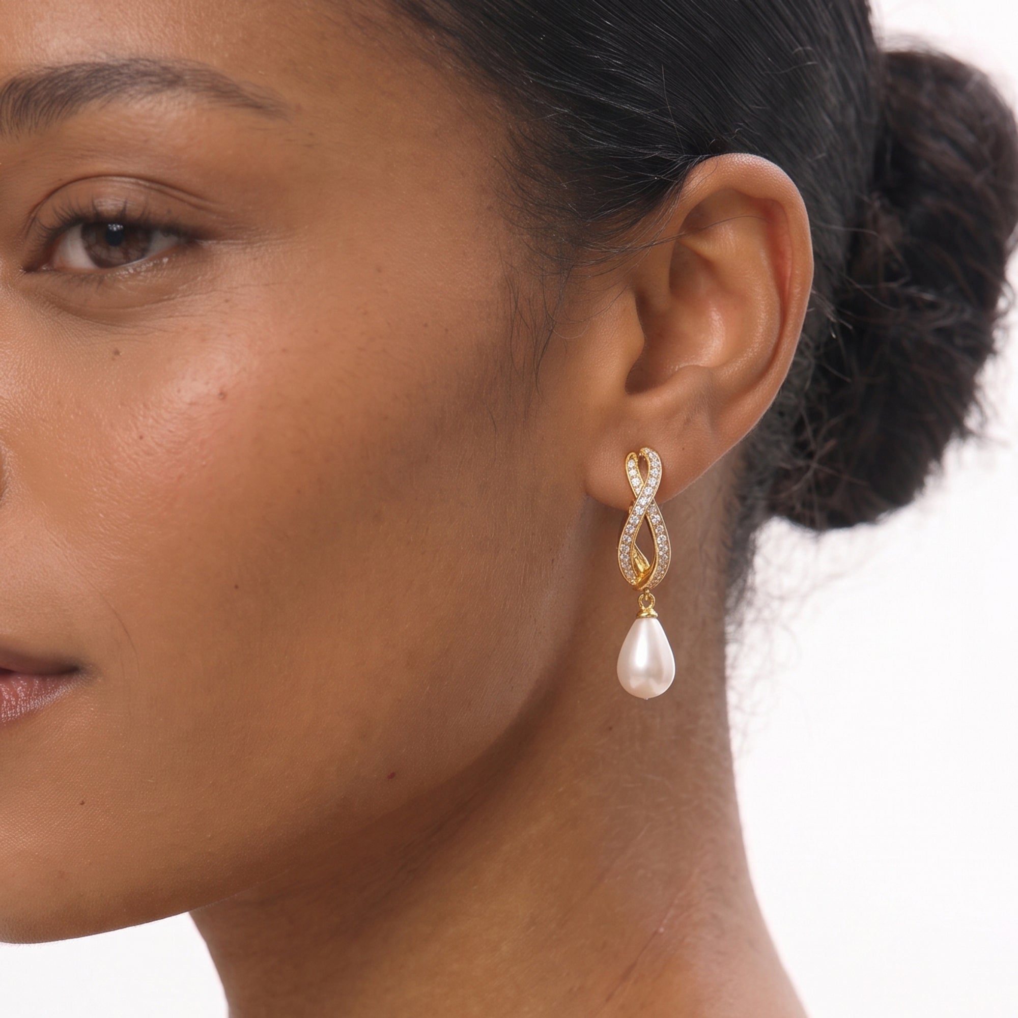 Berdo Midi Pearl Hoop Drop Earrings In Gold, Crystals & Pearls