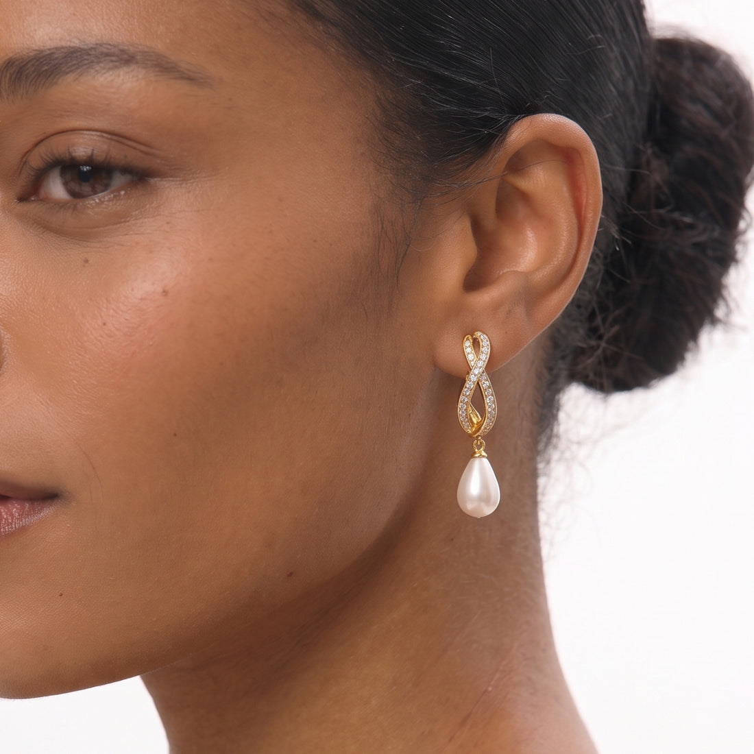 Berdo Midi Pearl Hoop Drop Earrings In Gold, Crystals & Pearls