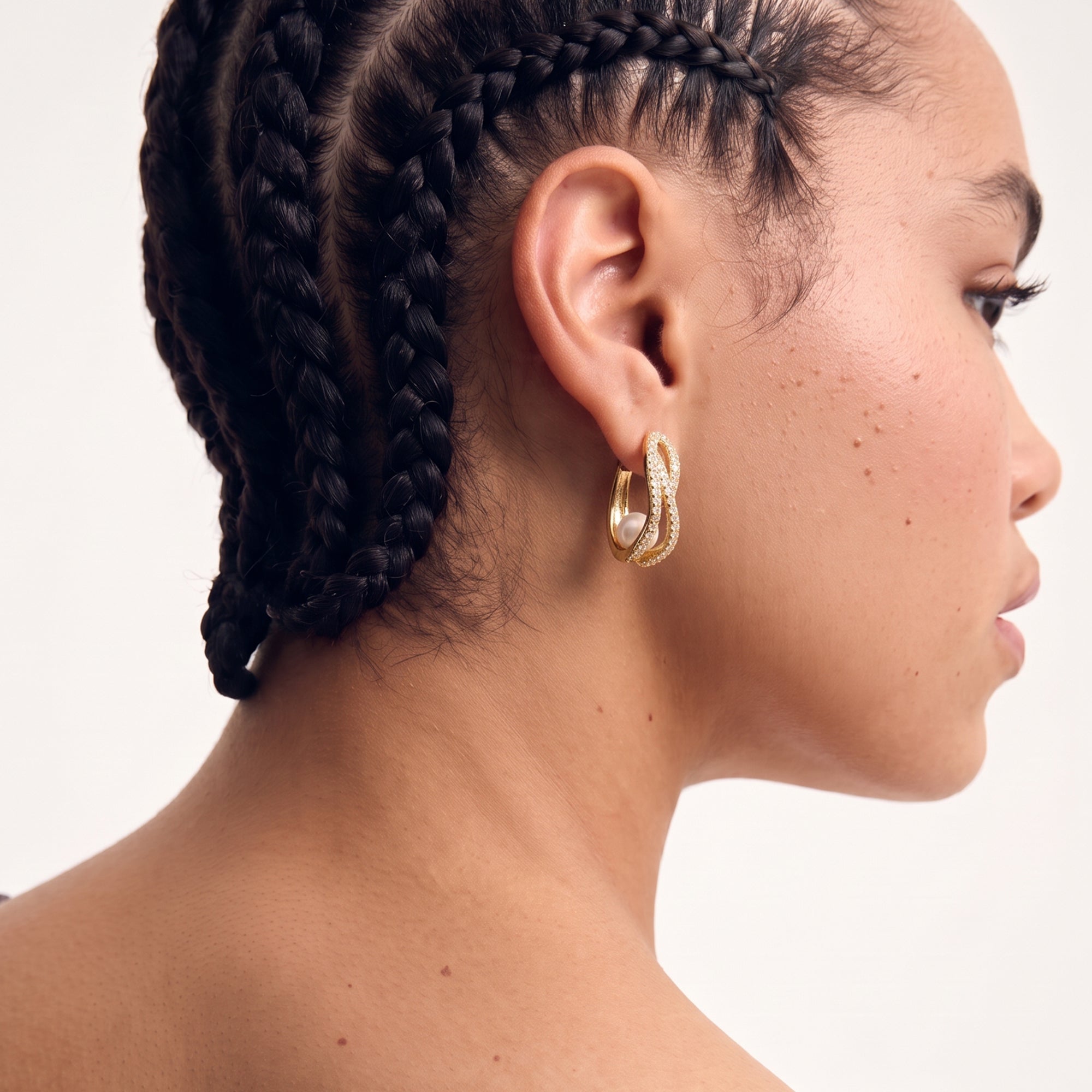 Lain Midi Pearl Hoops In Gold & Crystals